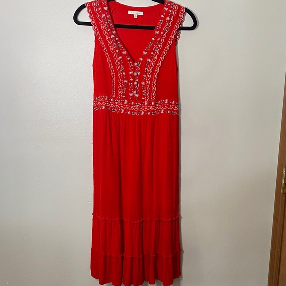 Skies Are Blue Red Embroidered Midi Dress - Picture 1 of 4